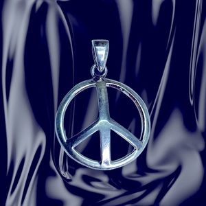 MEN  Peace Sign Pendant Charm Real Silver